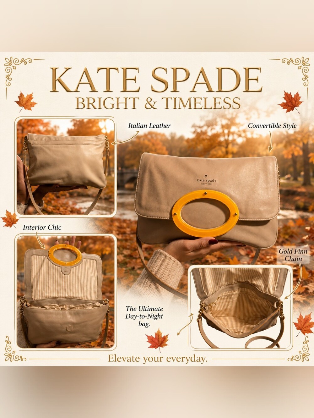 Kate Spade Taupe Leather Crossbody with Yellow Accent - Picture 3 of 6